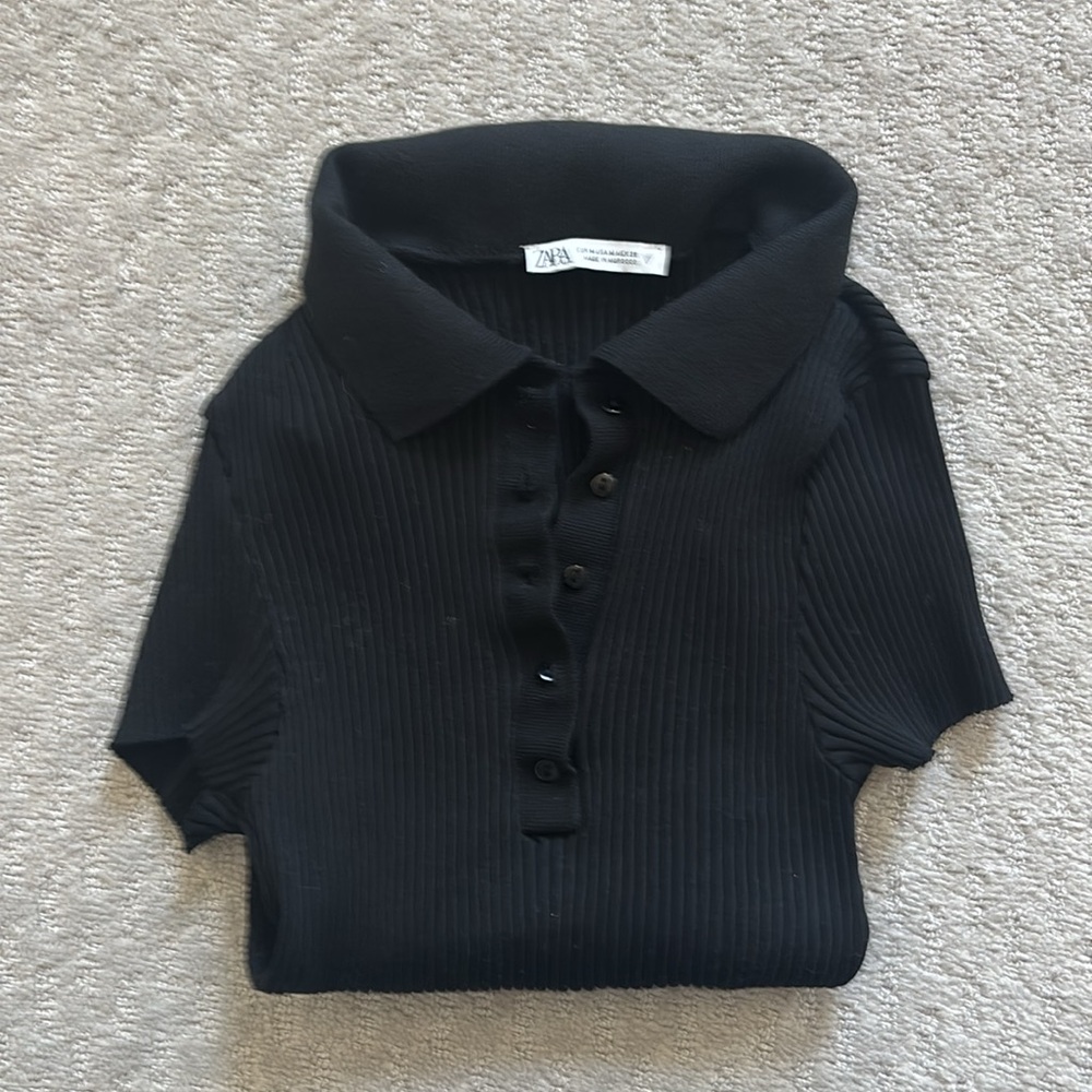 Zara Black Ribbed button sweater - Picture 3 of 3